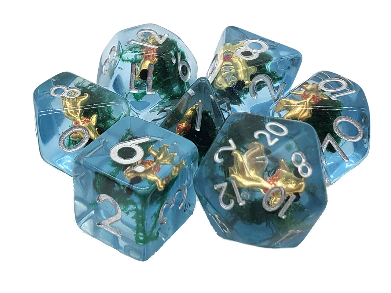 Old School 7 Piece DnD RPG Dice Set: Animal Kingdom - Gold Fish Pond