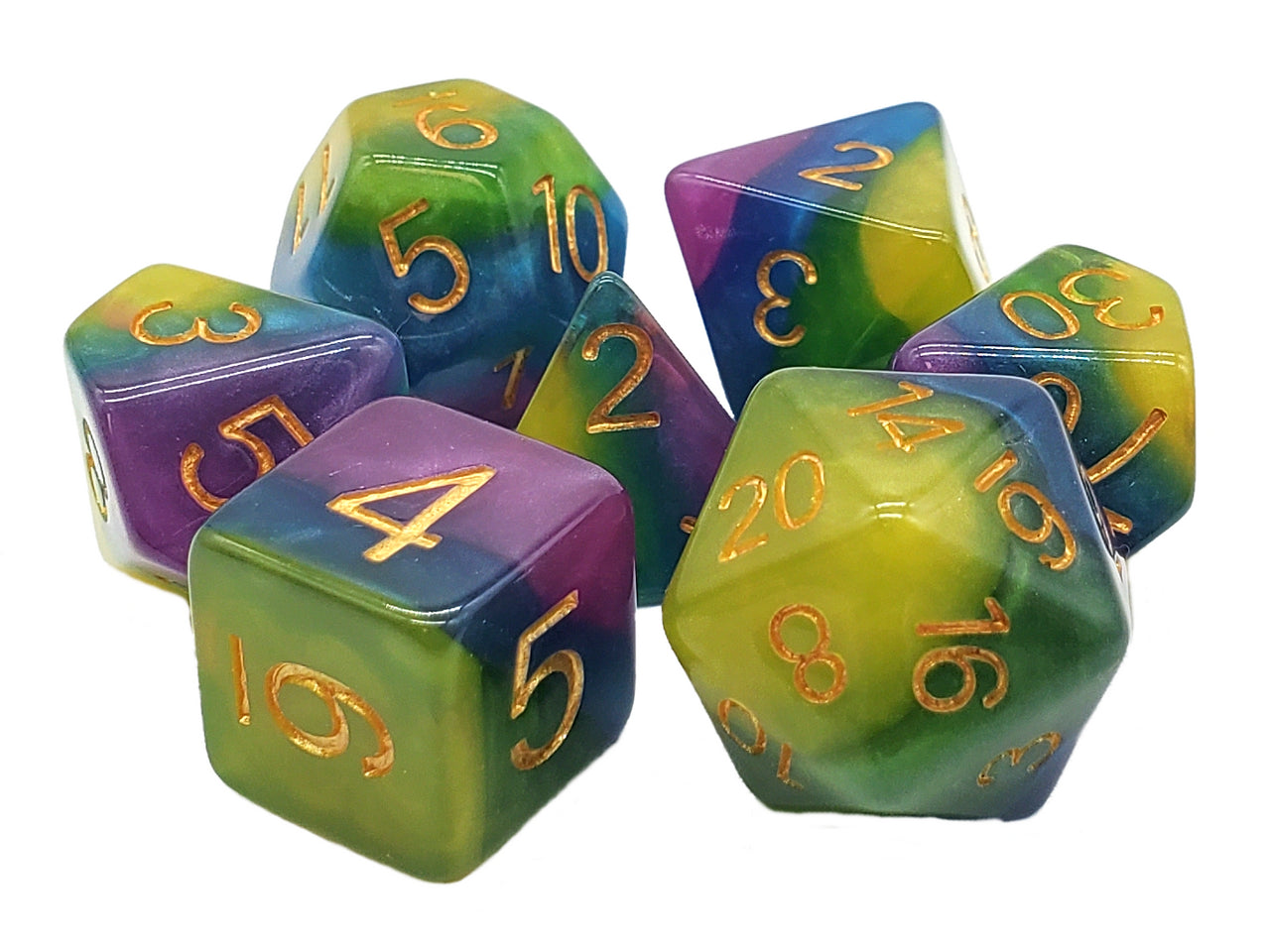 Old School 7 Piece DnD RPG Dice Set: Gradients - Royal Wedding