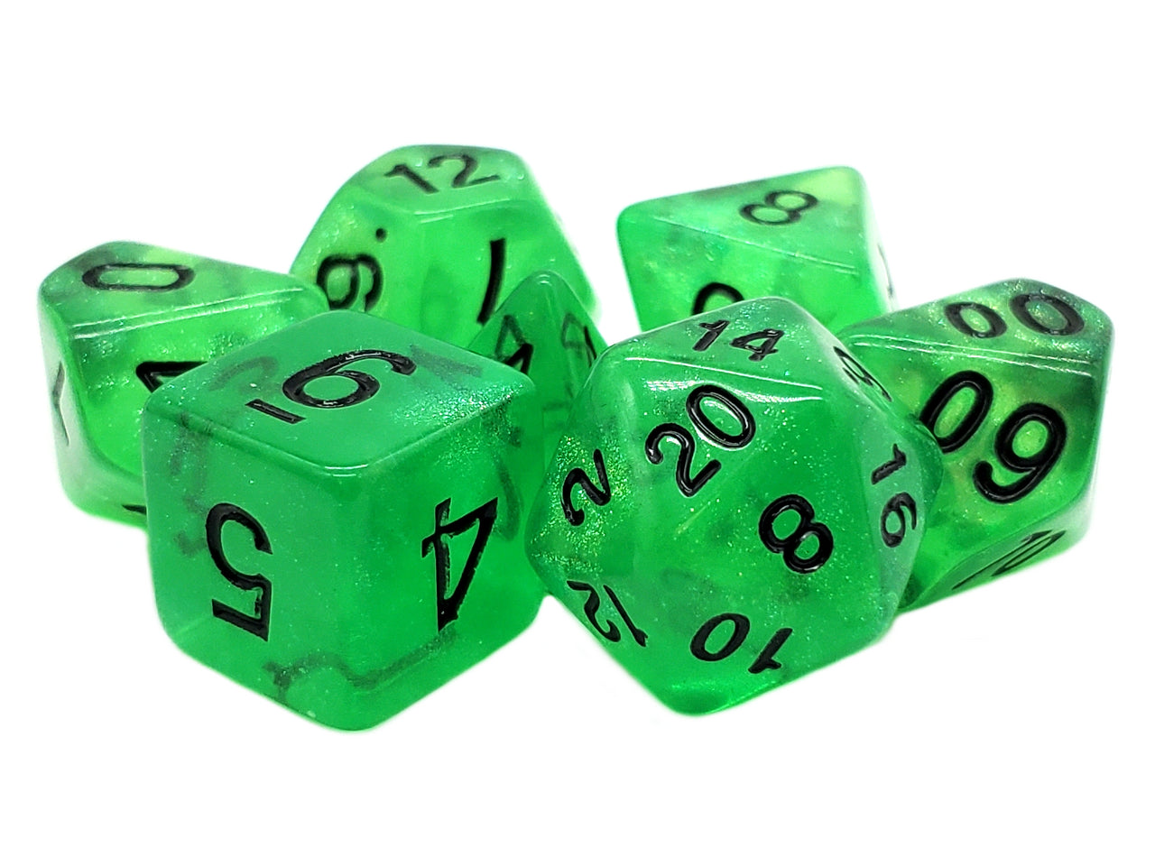 Old School 7 Piece DnD RPG Dice Set: Galaxy - Green Shimmer