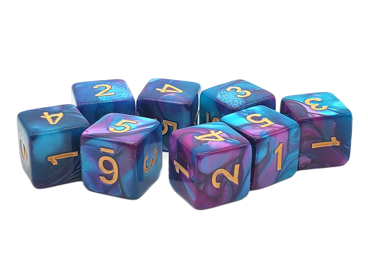 Old School 8-Piece D6 Dice Set: Vorpal - Lilac & Light Blue w/ Gold