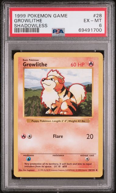 Pokémon: Growlithe - 28/102 - Base Set Shadowless - PSA 6 - VGMX