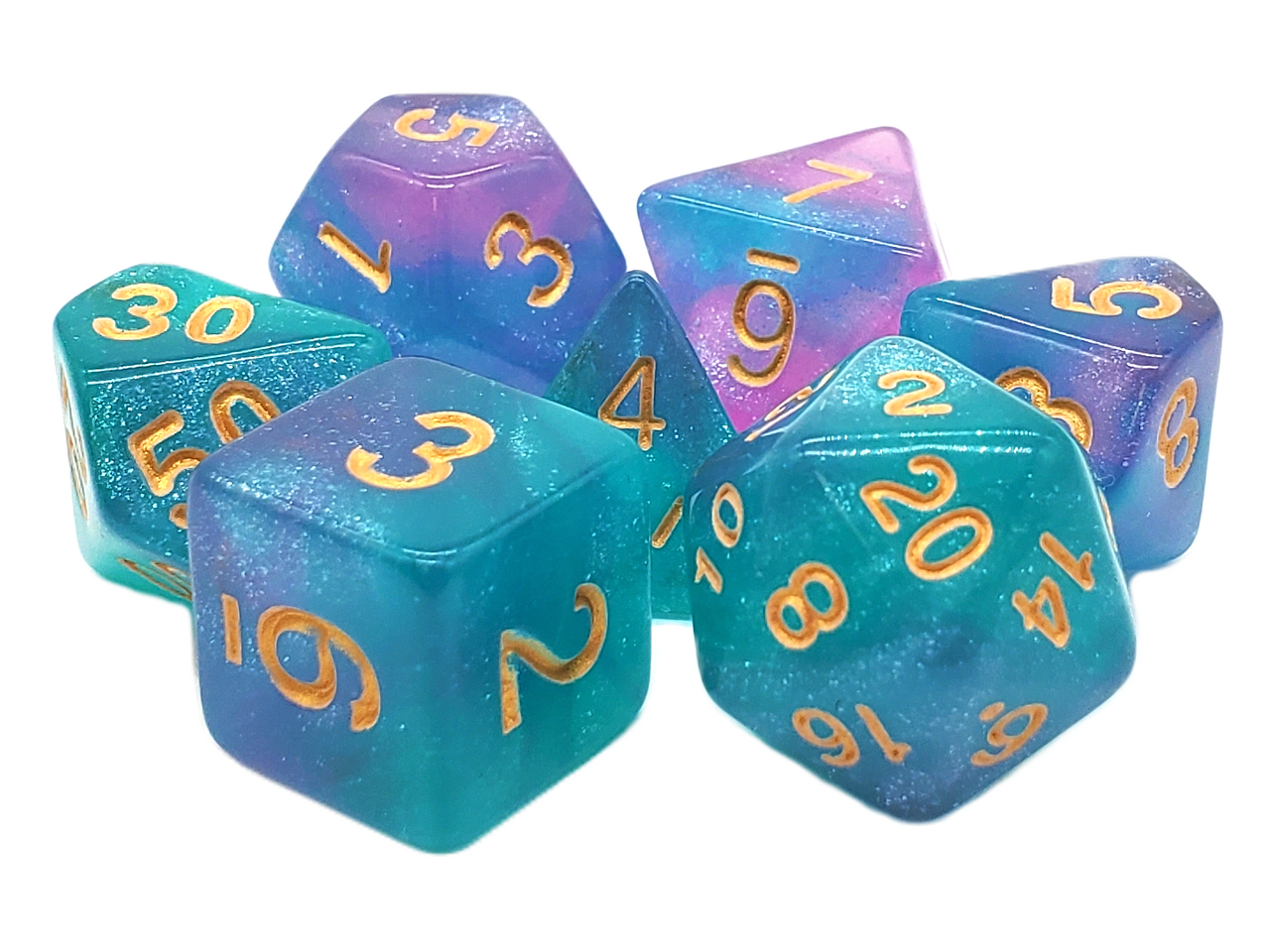 Old School 7 Piece DnD RPG Dice Set: Galaxy - Northern Lights