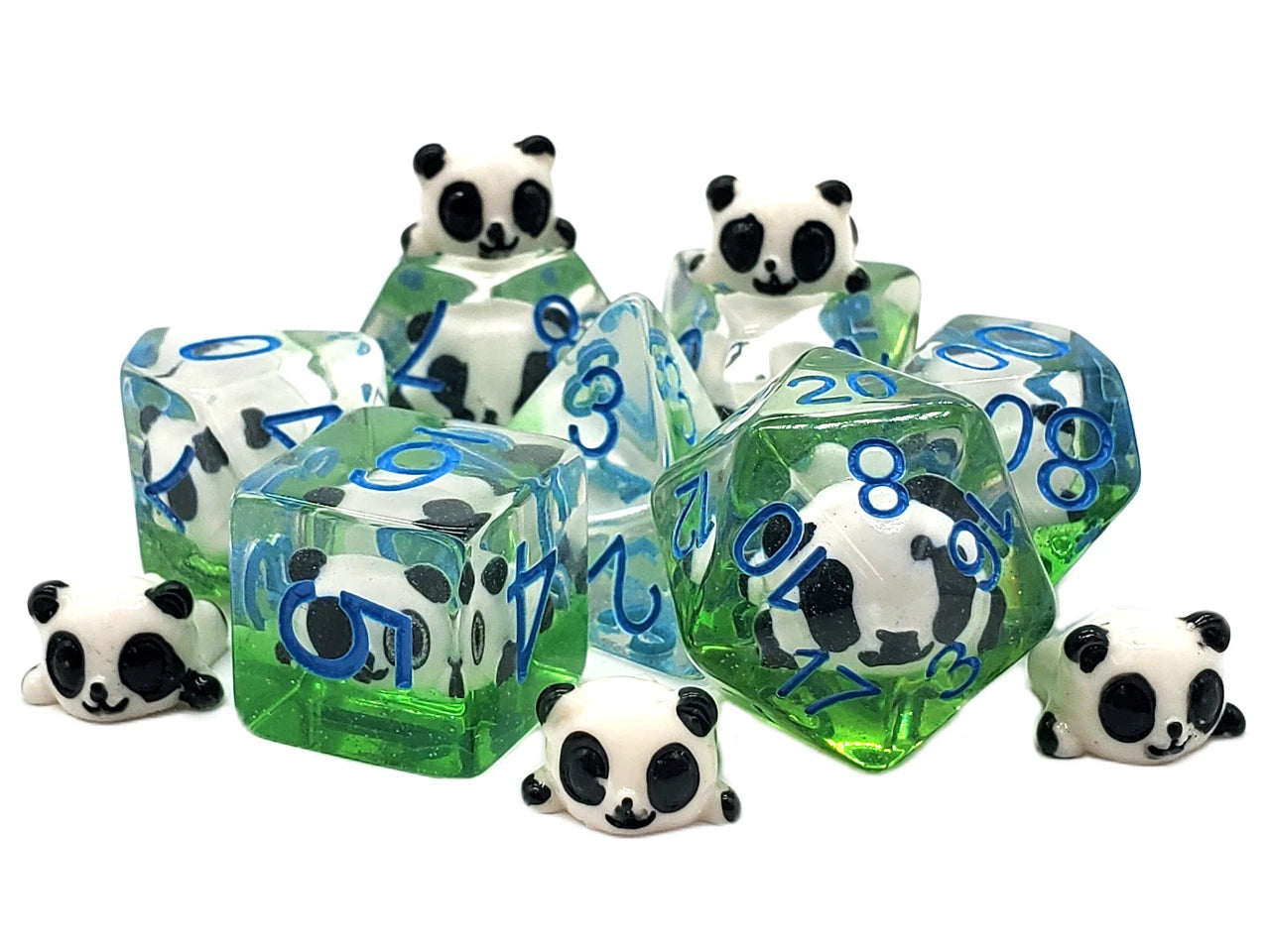 Old School 7 Piece DnD RPG Dice Set: Animal Kingdom - Panda Party - VGMX