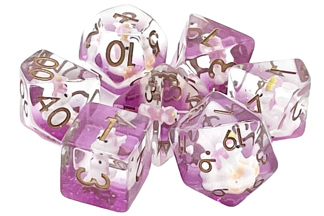 Old School 7 Piece DnD RPG Dice Set: Animal Kingdom - Pink Unicorn