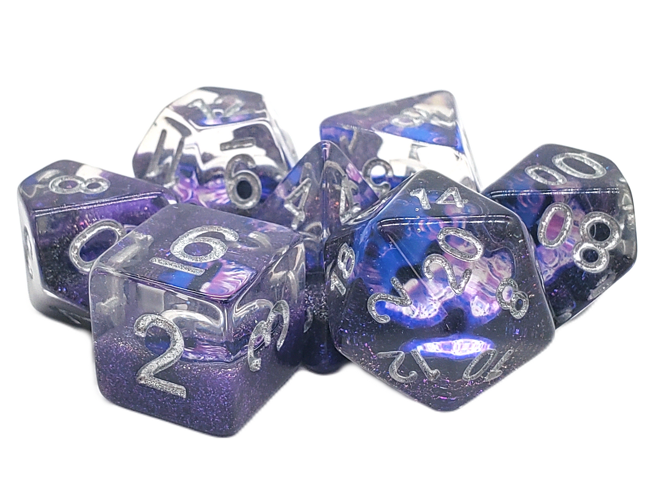 Old School 7 Piece DnD RPG Dice Set: Infused - Dragon Eye - Purple