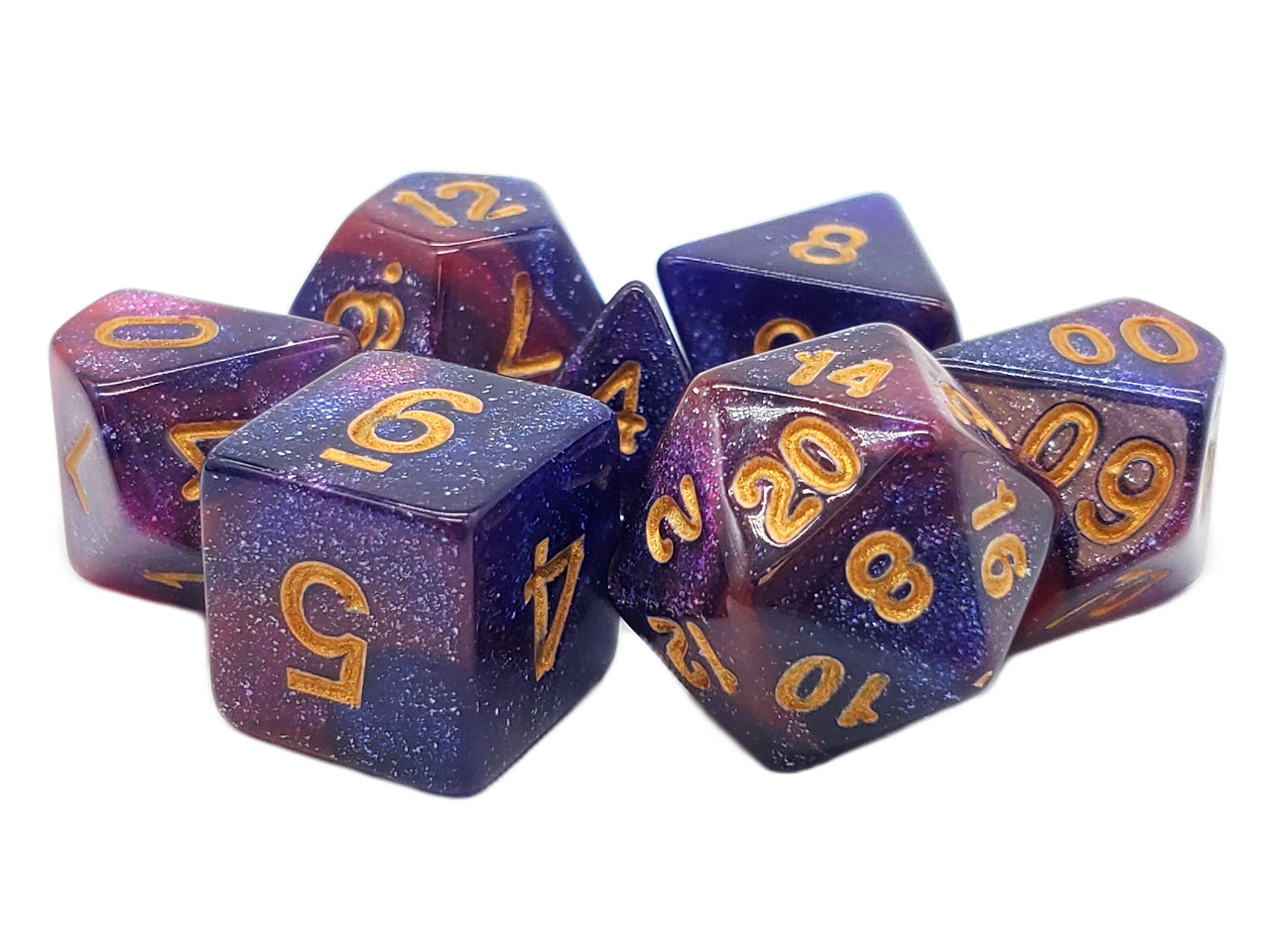 Old School 7 Piece DnD RPG Dice Set: Galaxy - Purple & Red