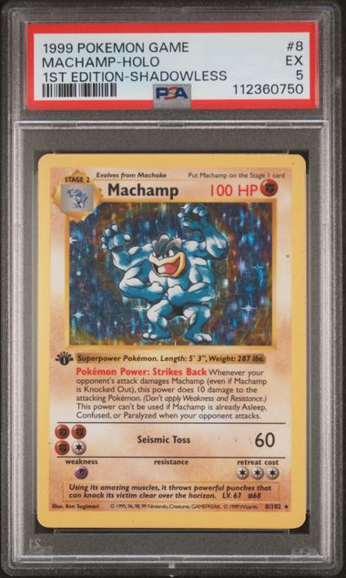 Pokemon: Machamp - 8/102 - Shadowless 1st Edition - PSA 5