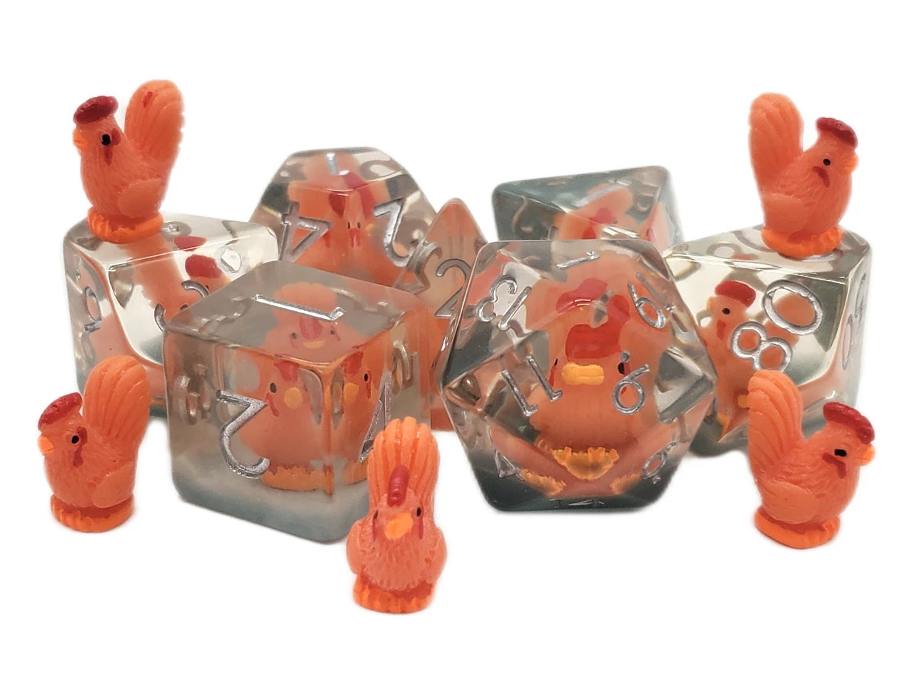 Old School 7 Piece DnD RPG Dice Set: Animal Kingdom - Cock-a-Doodle-Doo! - VGMX