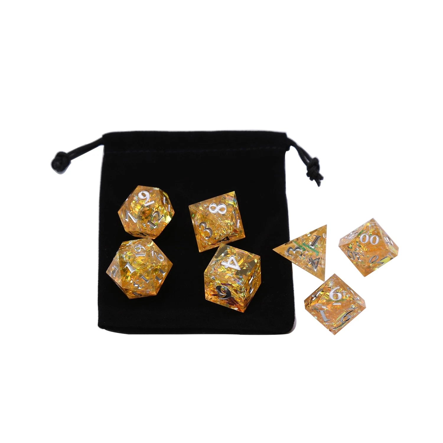 7x Polyhedral Resin Dice Set for TRPG Dungeons & Dragons DND Roleplaying Yellow - VGMX