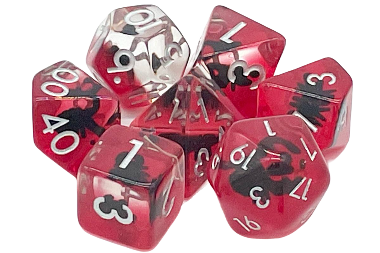 Old School 7 Piece DnD RPG Dice Set: Animal Kingdom - Scorpion - Black w/ Red