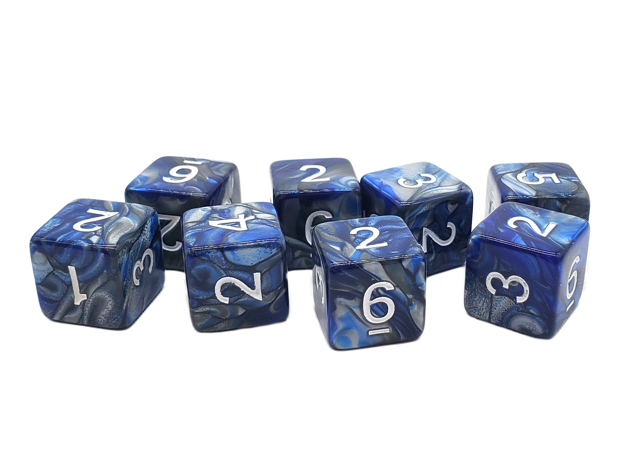 Old School 8-Piece D6 Dice Set: Vorpal - Silver & Blue