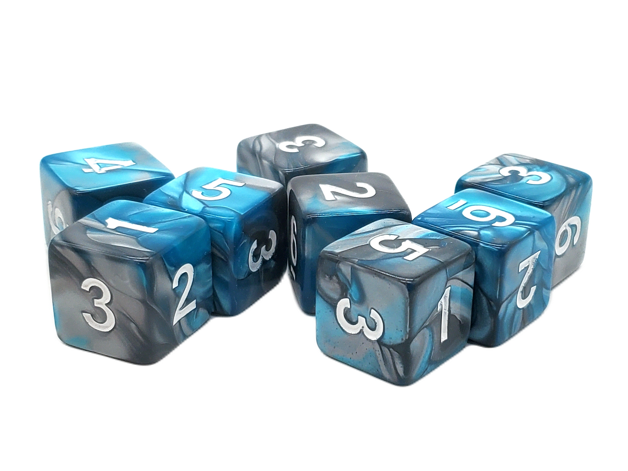 Old School 8-Piece D6 Dice Set: Vorpal - Silver & Teal