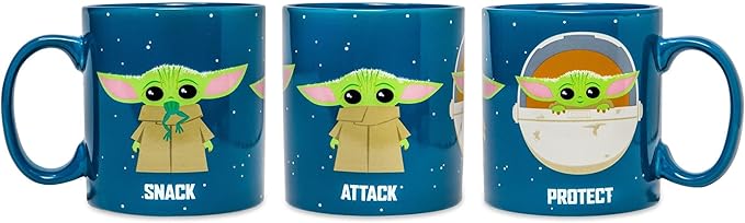 Star Wars The Mandalorian The Child Baby Yoda Grogu Protect Attack Snack Ceramic Coffee Mug, 20-Ounces