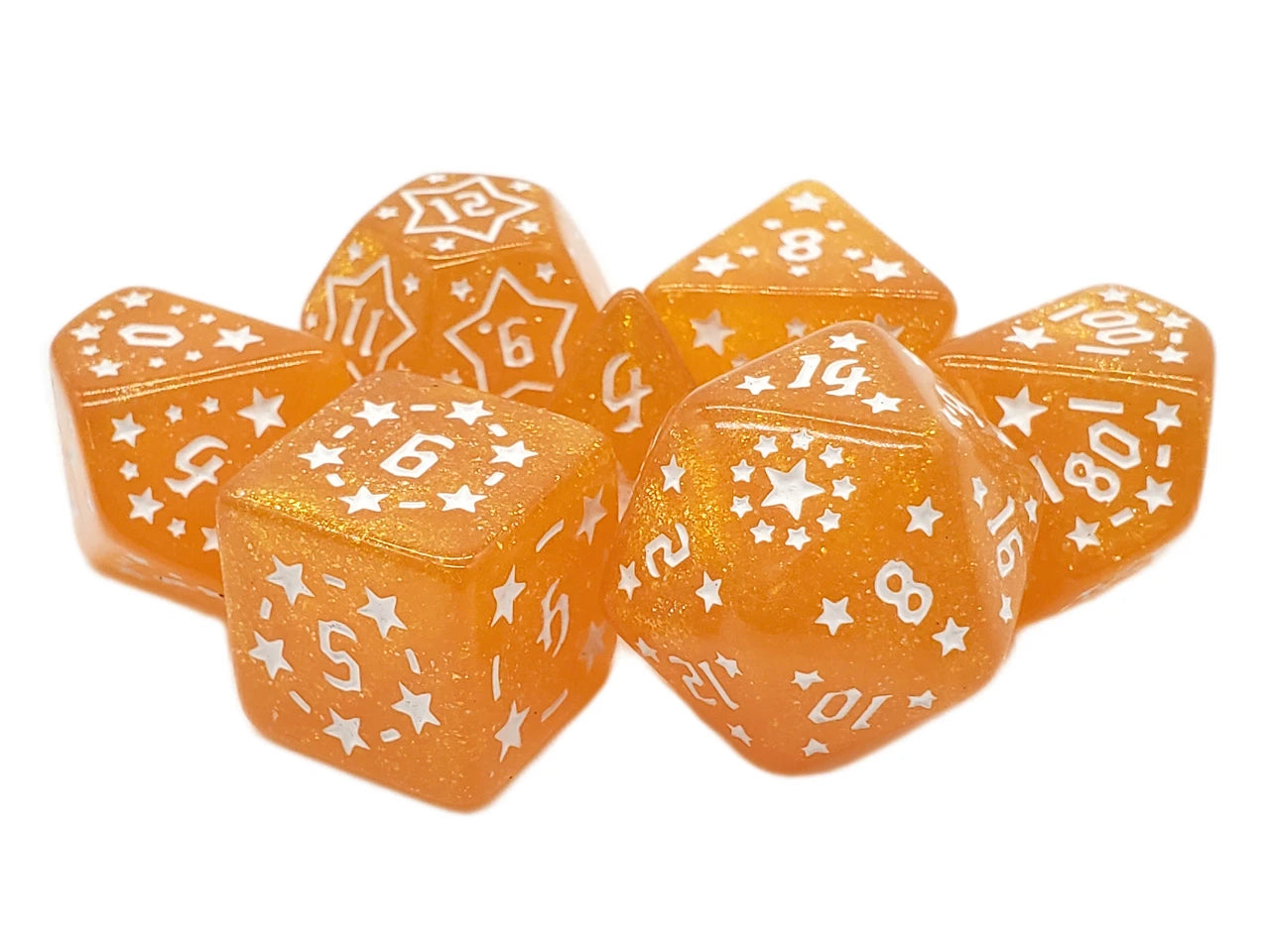 Old School 7 Piece DnD RPG Dice Set: Rune Dice - Starlight - Yellow - VGMX