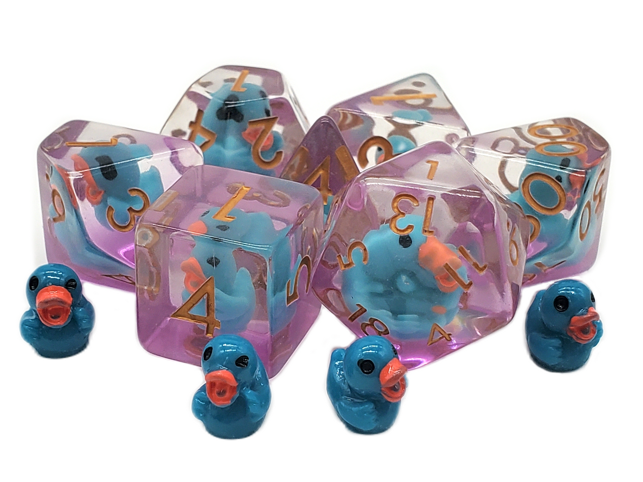 Old School 7 Piece DnD RPG Dice Set: Animal Kingdom - Duck - Teal - VGMX