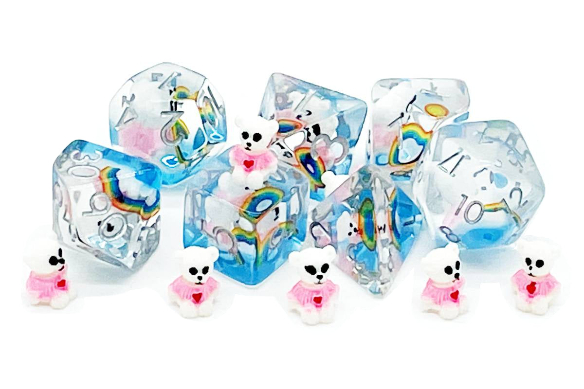 Old School 7 Piece DnD RPG Dice Set: Animal Kingdom - Teddy Bears & Rainbows