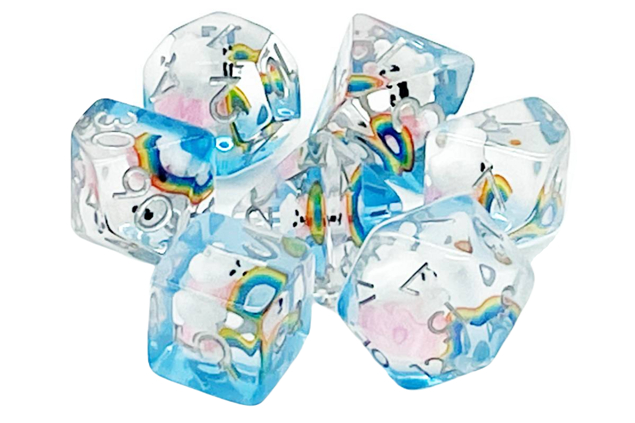 Old School 7 Piece DnD RPG Dice Set: Animal Kingdom - Teddy Bears & Rainbows