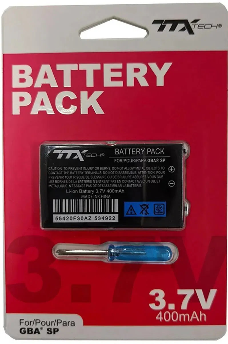 TTX Tech Rechargeable Lithium Ion Battery With Screwdriver for GBA SP - VGMX