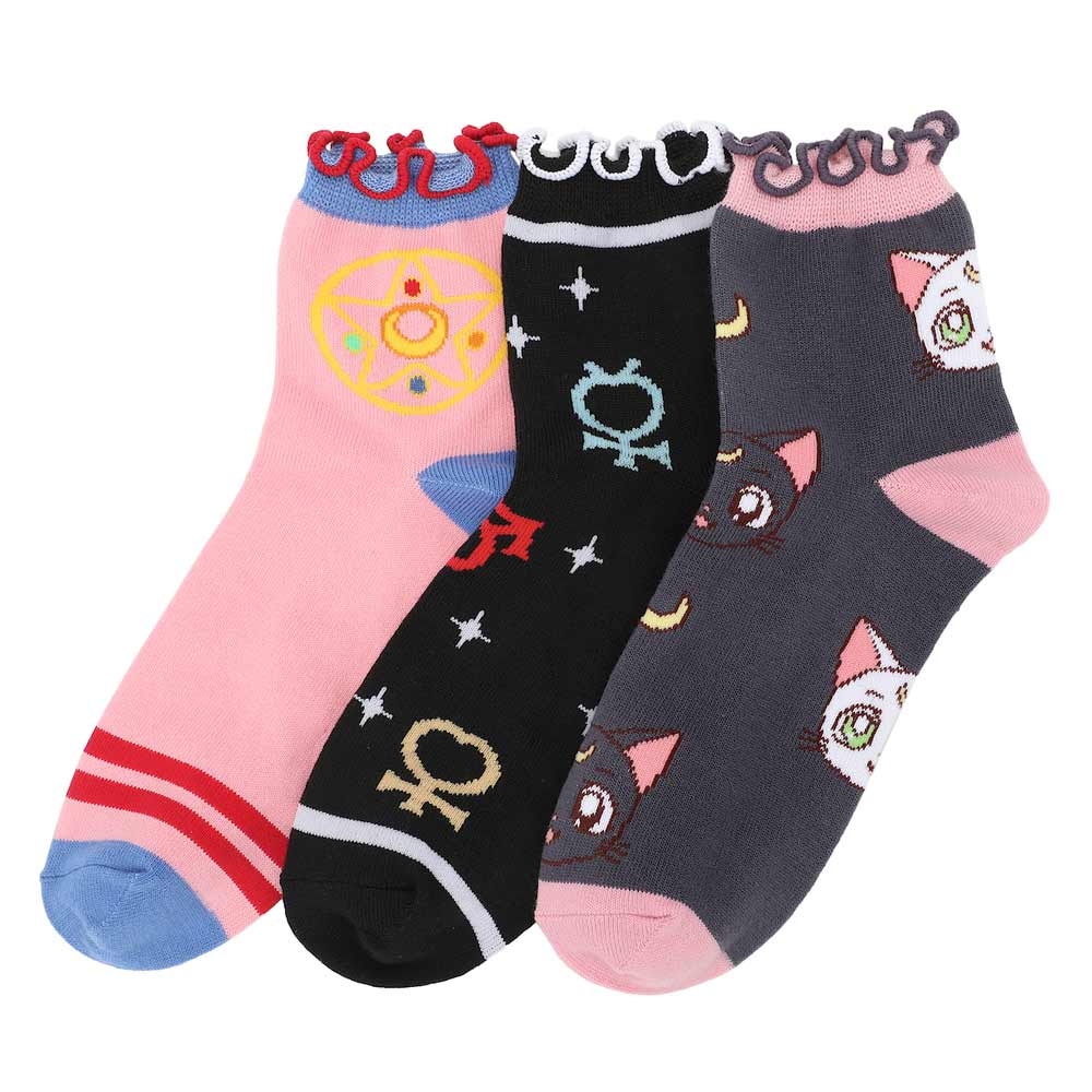 Bioworld Sailor Moon Crystal Lettuce Edge 3 Pair Quarter Crew Socks