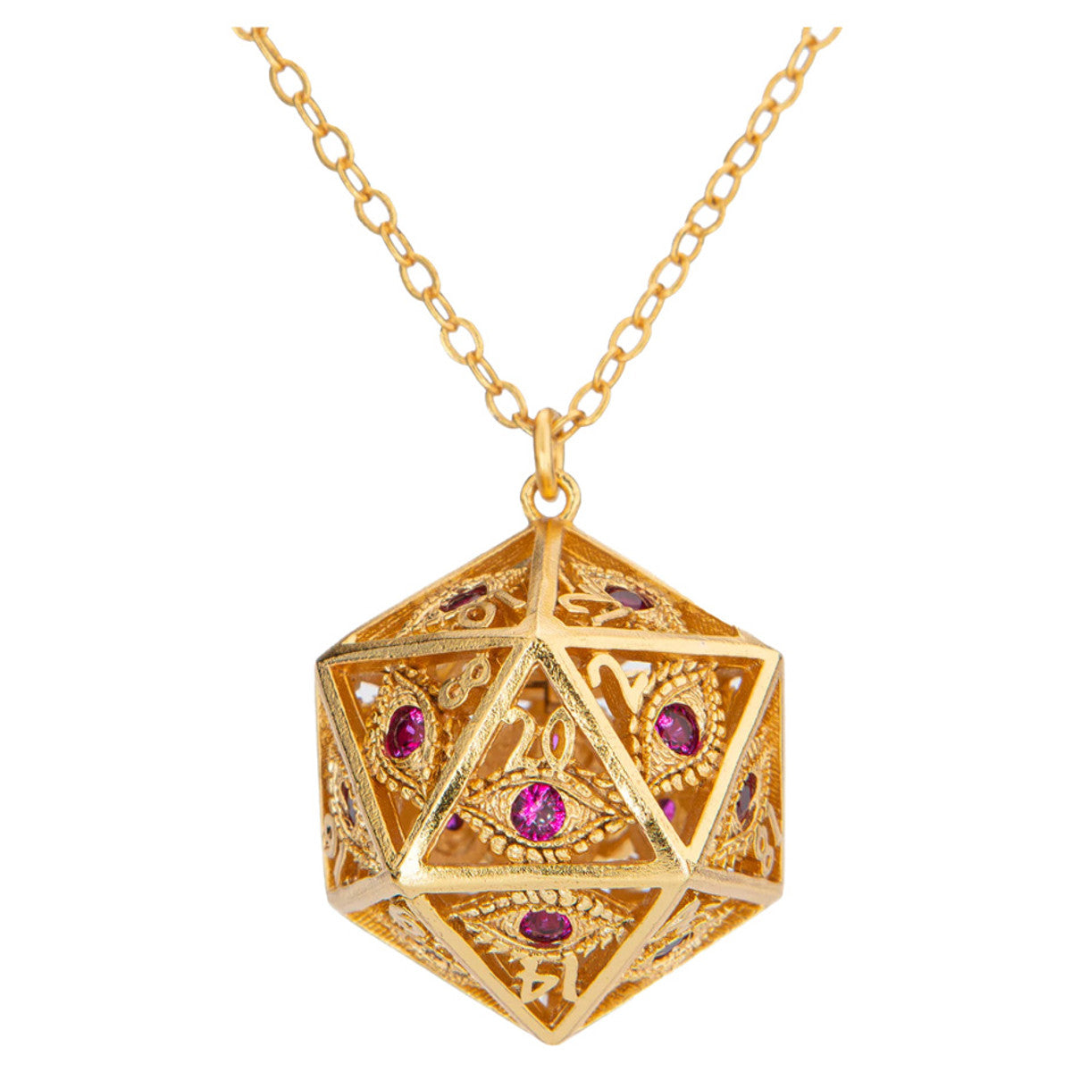 Hymgho: Dice Necklace Dragon's Eye Gold with Ruby Red Gems