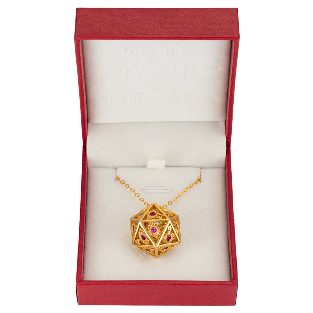 Hymgho: Dice Necklace Dragon's Eye Gold with Ruby Red Gems