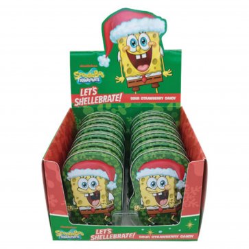 SpongeBob SquarePants Let's Shellebrate Christmas Sour Strawberry Candy in Tin - VGMX