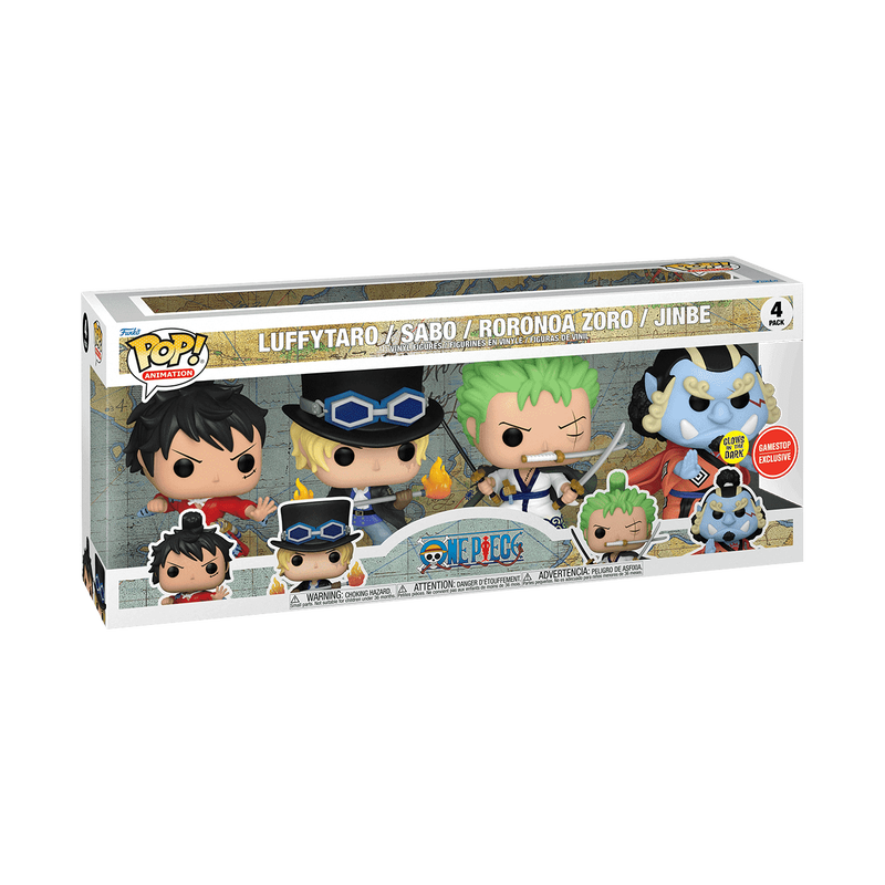 Funko Pop! One Piece Luffy Zoro Sabo Jinbe 4-Pack Glows in the Dark [Game Stop Exclusive] - VGMX