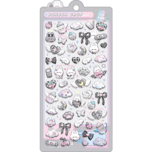 Bonbon Drop 3D Grunge Bunny Black and White Stickers - VGMX