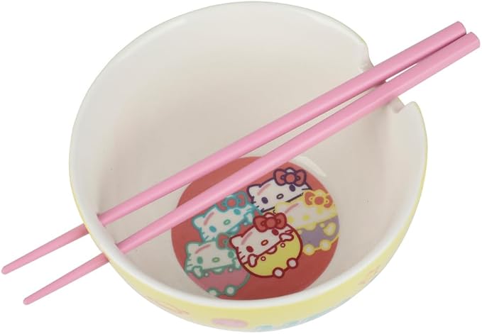Bioworld Sanrio Hello Kitty 6 in. Ceramic Ramen Bowls with Chopsticks (Various Designs)