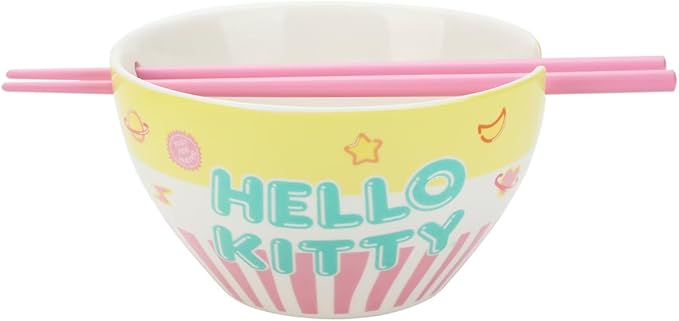 Bioworld Sanrio Hello Kitty 6 in. Ceramic Ramen Bowls with Chopsticks (Various Designs)