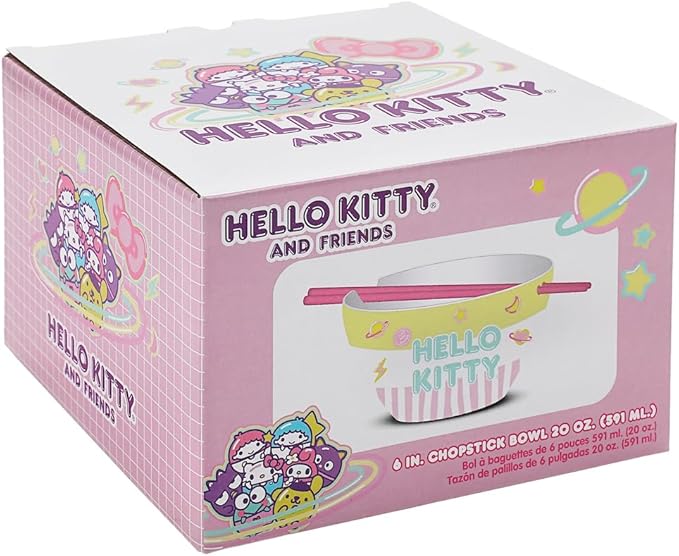 Bioworld Sanrio Hello Kitty 6 in. Ceramic Ramen Bowls with Chopsticks (Various Designs)