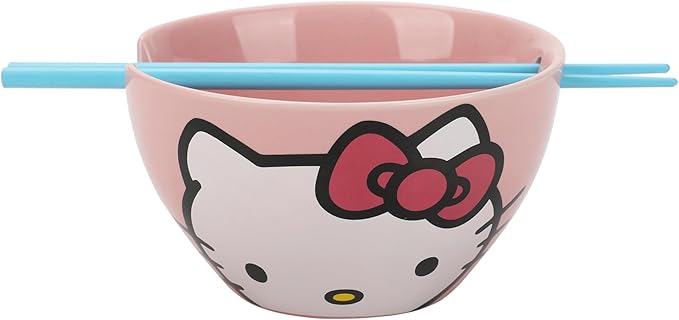 Bioworld Sanrio Hello Kitty 6 in. Ceramic Ramen Bowls with Chopsticks (Various Designs)