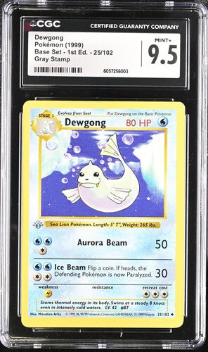 Pokemon: Dewgong 25/102 - 1st Edition Shadowless Base Set - Grey Stamp Error - CGC 9.5
