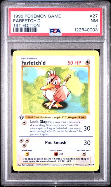 Pokemon: Farfetch'd 27/102 - 1st Edition Base Set (Shadowless) - PSA 7 - VGMX