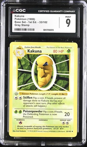 Pokemon: Kakuna 33/102 - Base Set 1st Edition Shadowless - Grey Stamp - CGC 9