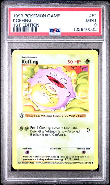 Pokemon: Koffing 51/102 - 1st Edition Base Set (Shadowless) - PSA 9 - VGMX