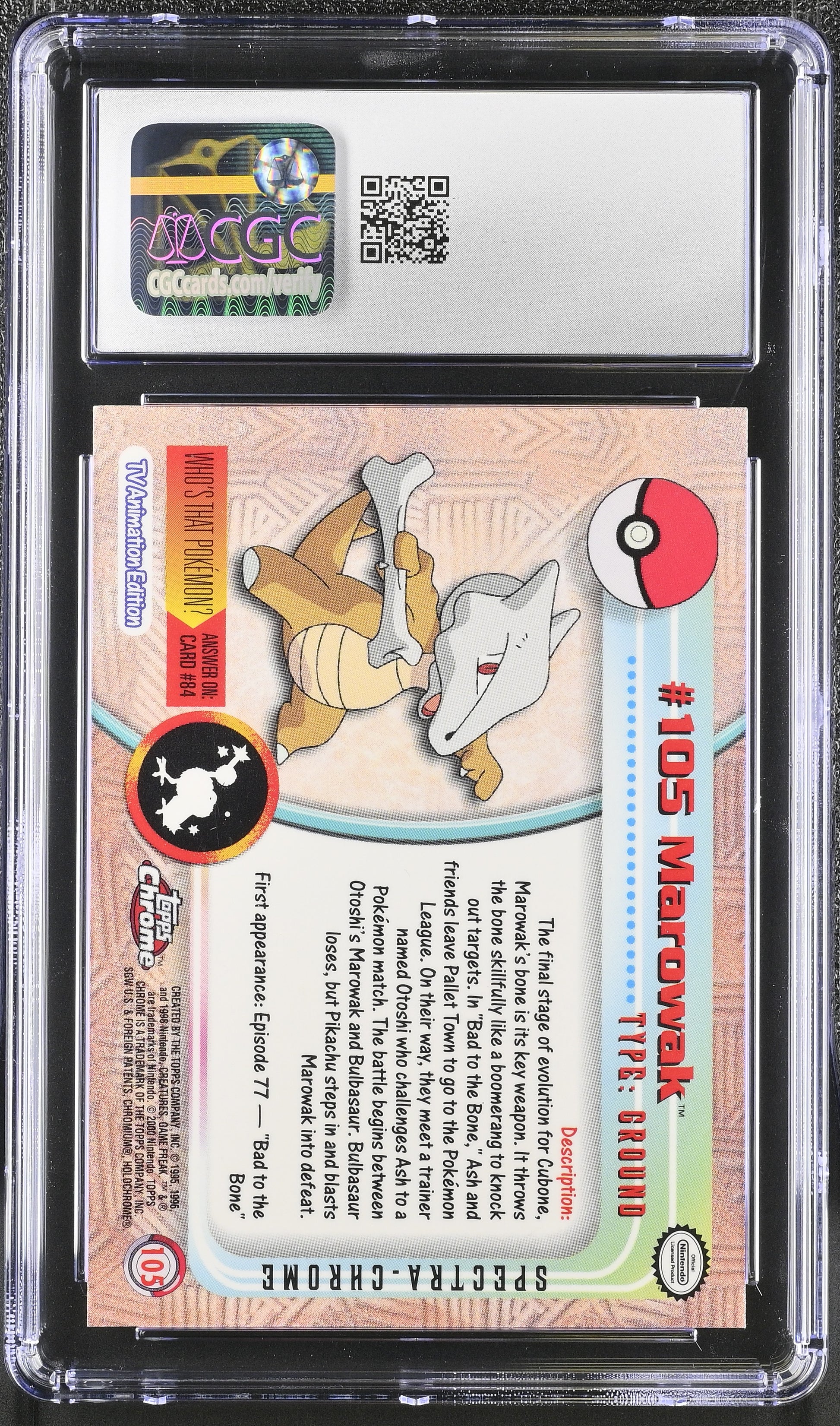 Pokémon: Marowak 105 - Pokémon Topps Chrome Series 2 CGC Gem Mint 10 - VGMX