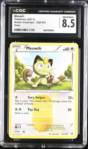 Pokemon: Meowth 102/101- Noble Victories - CGC 8.5 - VGMX