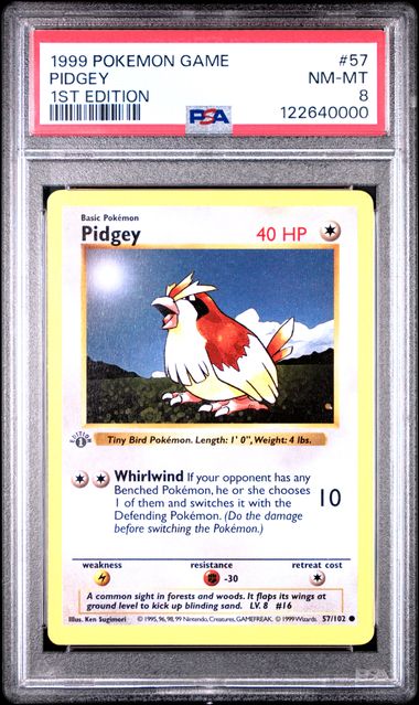 Pokemon: Pidgey 57/102 - 1st Edition Base Set (Shadowless) - PSA 8 - VGMX