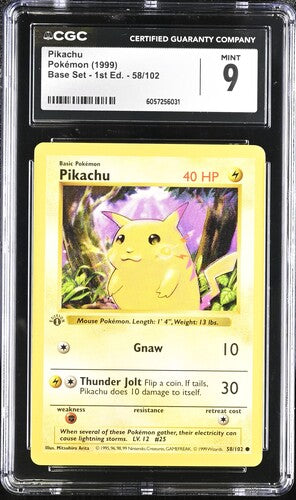 Pokemon: Pikachu 58/102 (Yellow Cheeks) - 1st Edition Shadowless Base Set - CGC 9