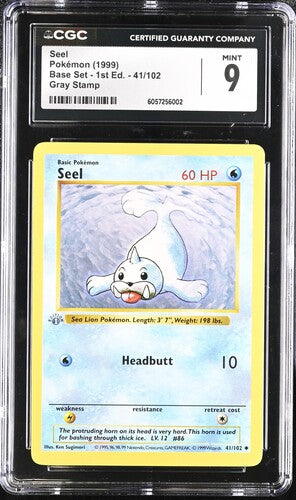 Pokemon: Seel 41/102 - 1st Edition Shadowless Base Set - Grey Stamp Error - CGC 9