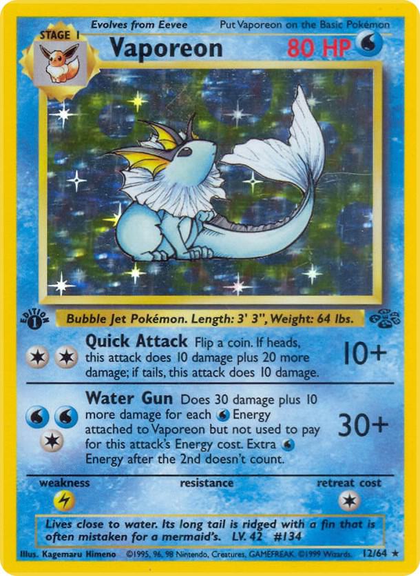 1st Edition Vaporeon  - 12/64 - Jungle - VGMX