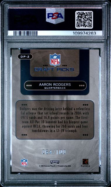 2005 Playoff Prestige Draft Picks DP-2 Aaron Rodgers Foil PSA 8 - VGMX