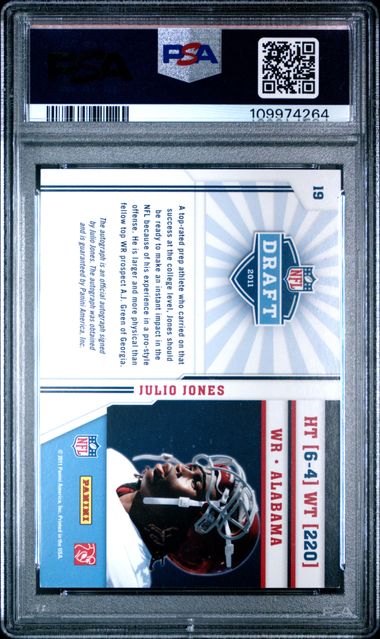 2011 Panini Prestige #19 JULIO JONES NFL Draft Class RC Rookie Auto PSA 8 - VGMX
