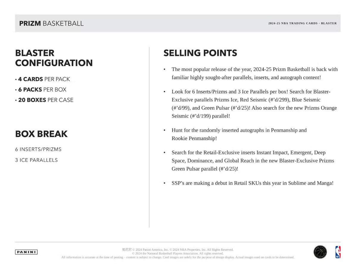 2024-25 Panini Prizm Basketball Trading Cards Blaster Box - VGMX