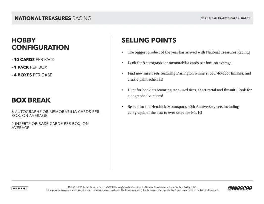 2024 Panini National Treasures NASCAR Racing Hobby Box - VGMX