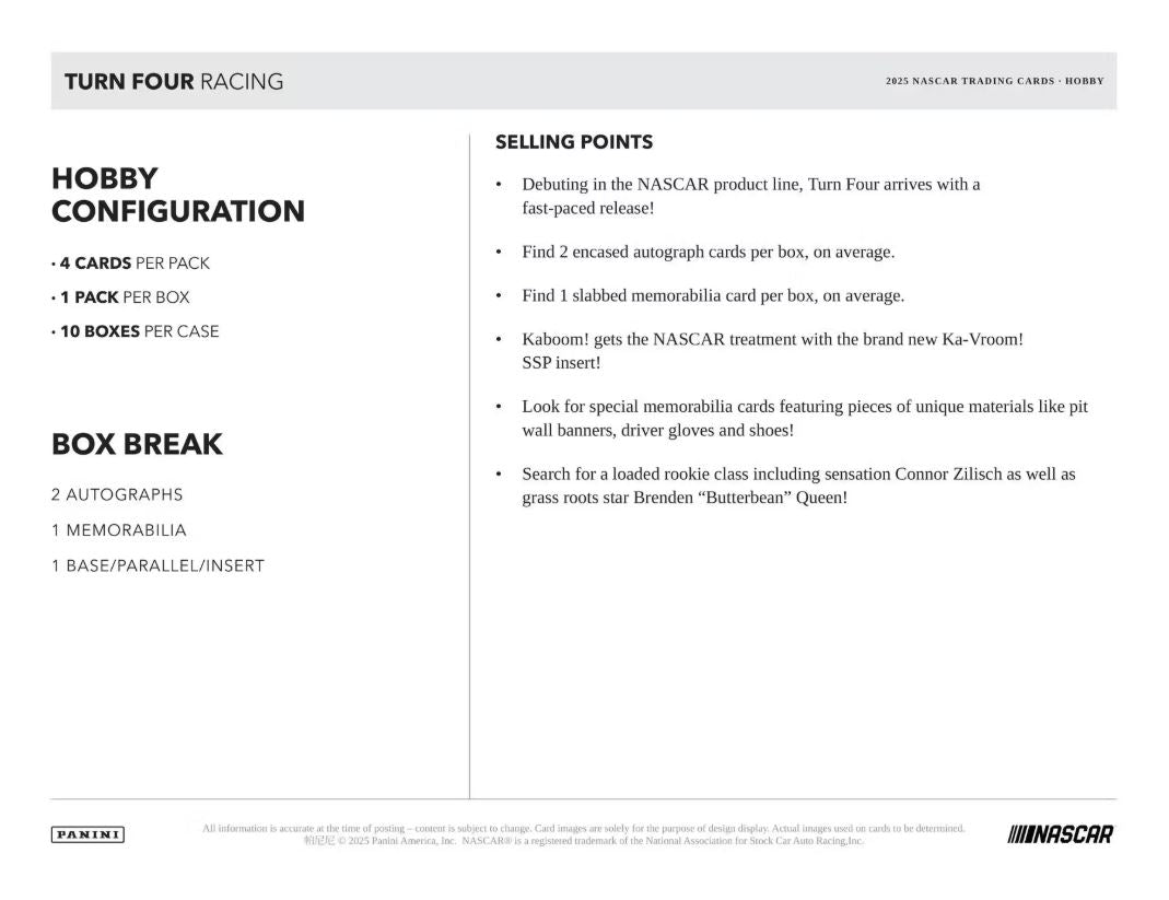 2025 Panini Turn Four NASCAR Racing Hobby Box