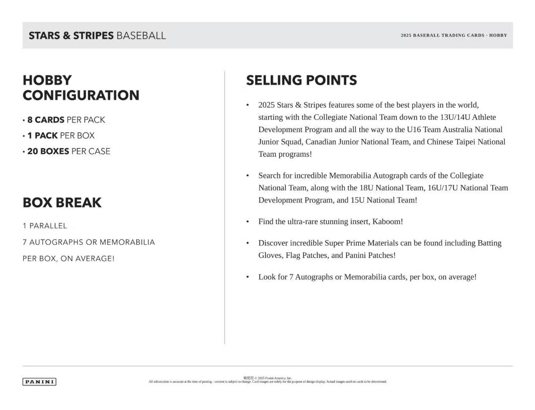 2025 Panini USA Stars & Stripes Baseball Hobby Box - VGMX