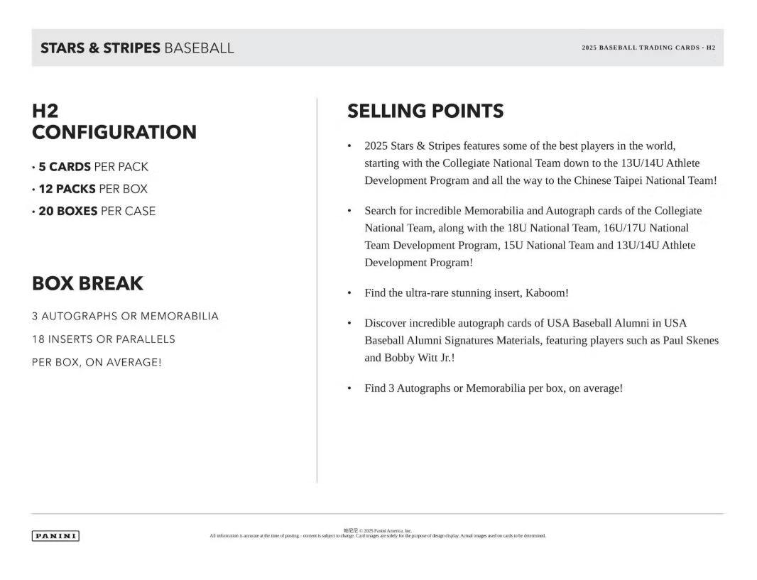 2025 Panini USA Stars & Stripes H2 Baseball Hobby Box - VGMX