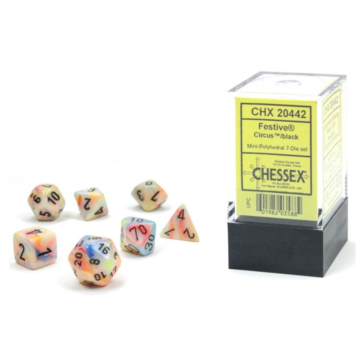 Chessex Dice: Festive - Mini Polyhedral Circus/Black (7) - VGMX